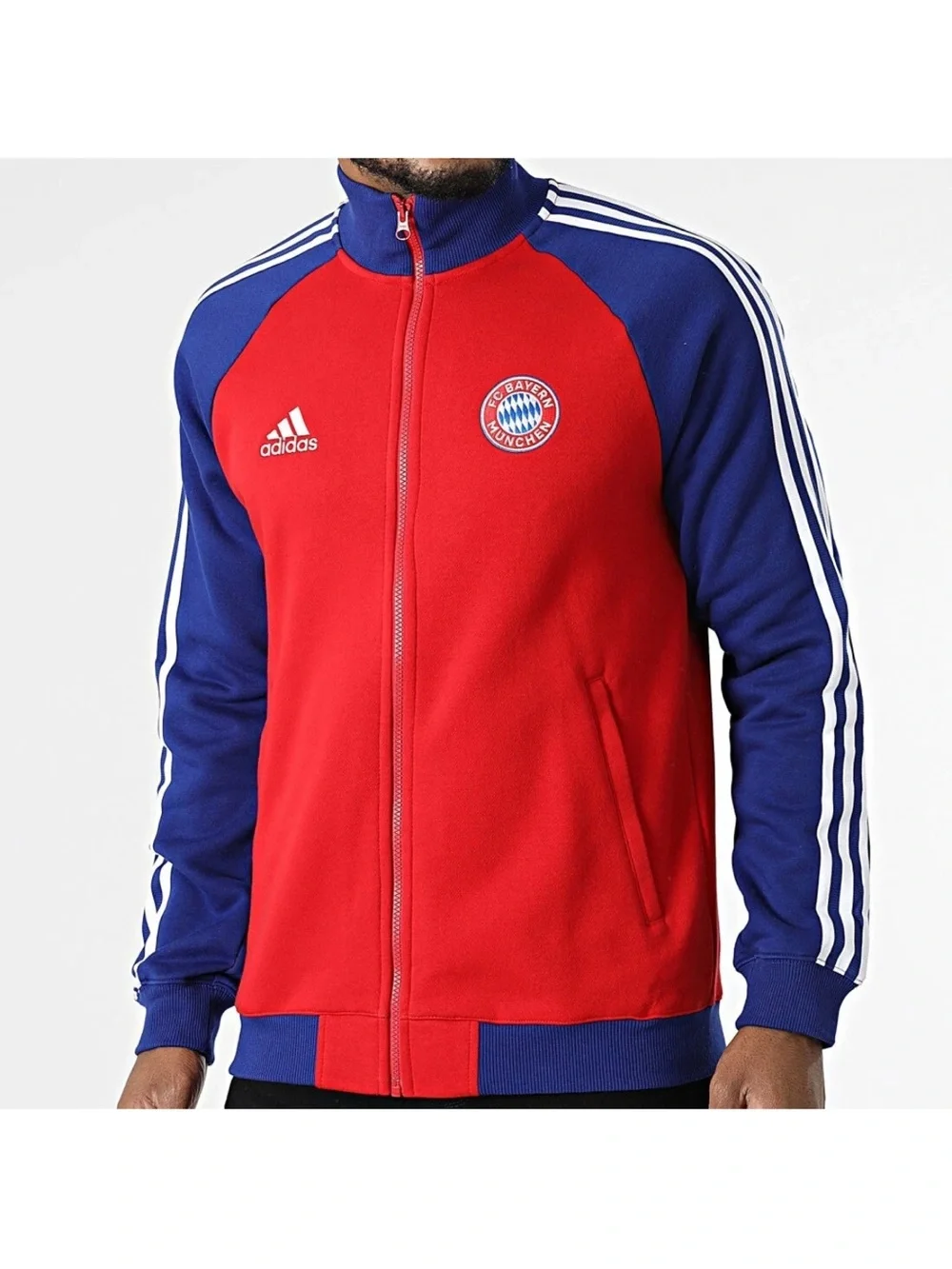 adidas FC Bayern Munchen Red Blue Bomber Track Jacket Three Stripes Men Size XL